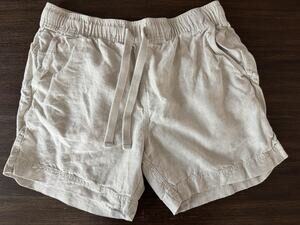 Venroy Linen Shorts Mens Large Beige Elastic Waist Drawstring 5 In Inseam